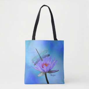 Tote Bag Dragonfly on Water Lily All Over Print Fourre-tout