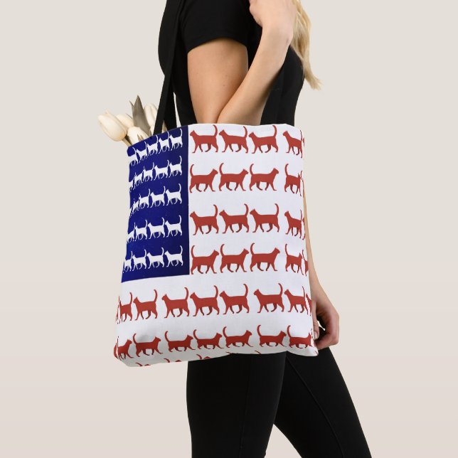 Tote Bag Drapeau 4 juillet chat rouge blanc et bleu (De près)