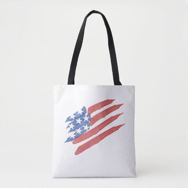 Tote Bag Drapeau américain à l'aquarelle rouge blanc et ble (Devant)