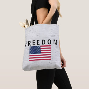 Tote Bag Drapeau Américain Avec Texte Libre Sur Birch