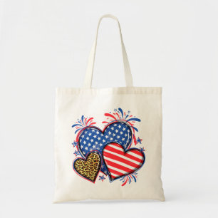 Tote Bag Drapeau Américain Cœur Léopard Sublimation-64210