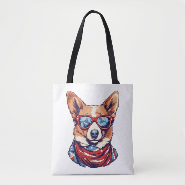 Tote Bag Drapeau américain Corgi Patriotic Chien USA (Devant)