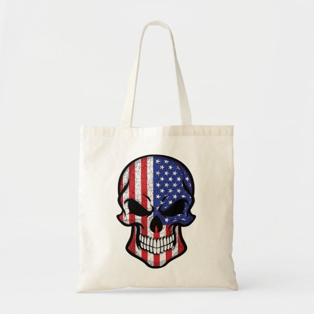 Tote Bag Drapeau Américain Crâne Souriant (Devant)