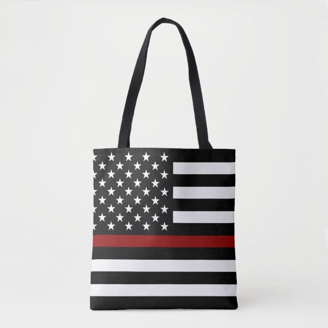 Tote Bag Drapeau américain de la ligne rouge mince (Devant)