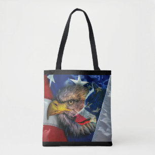Tote Bag Drapeau américain du loup d'aigle chauve
