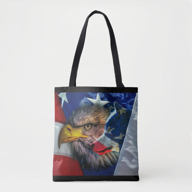 Tote Bag Drapeau américain du loup d'aigle chauve (Devant)