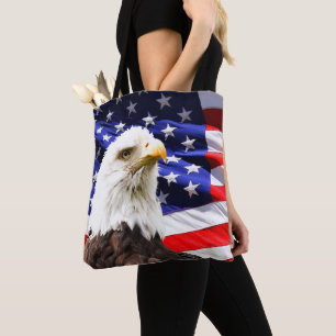 Tote Bag Drapeau américain et aigle à tête blanche