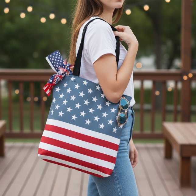 Tote Bag Drapeau américain étoiles et rayures patriotique (American Flag Stars and Stripes Patriotic Tote Bag)