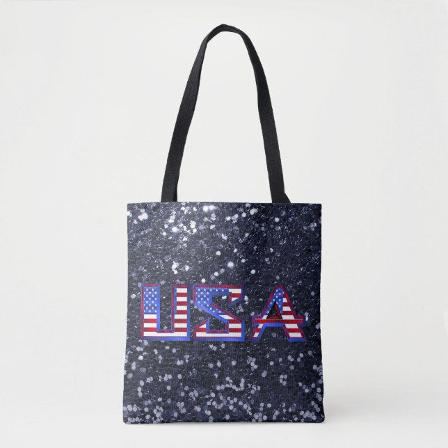 Tote Bag Drapeau américain Parties scintillant Faux Bleu de (Devant)