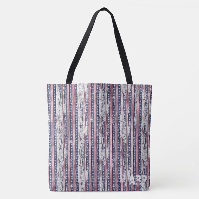 Tote Bag *~* Drapeau américain patriotique rustique Barnwoo (Devant)