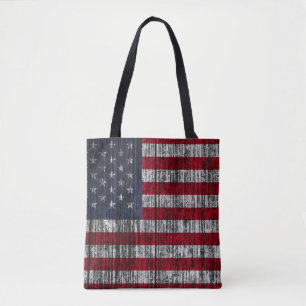 Tote Bag Drapeau américain peint sur la clôture arrière - p