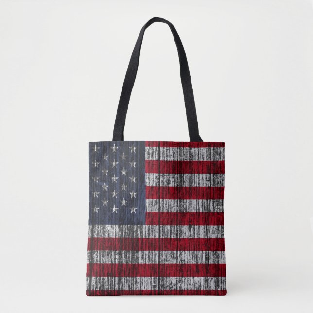 Tote Bag Drapeau américain peint sur la clôture arrière - p (Devant)