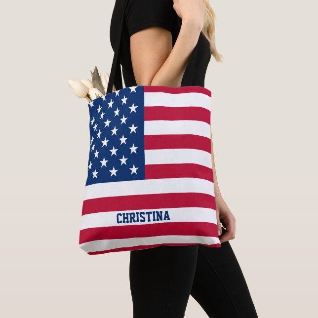 Tote Bag Drapeau américain personnalisé Stars et bandes (De près)