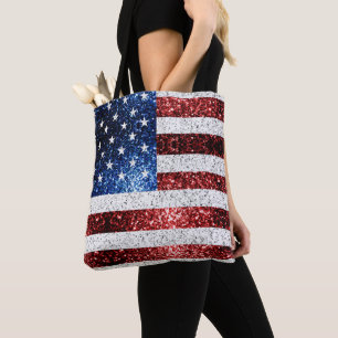 Tote Bag drapeau américain rouge blanc brillant parties sci