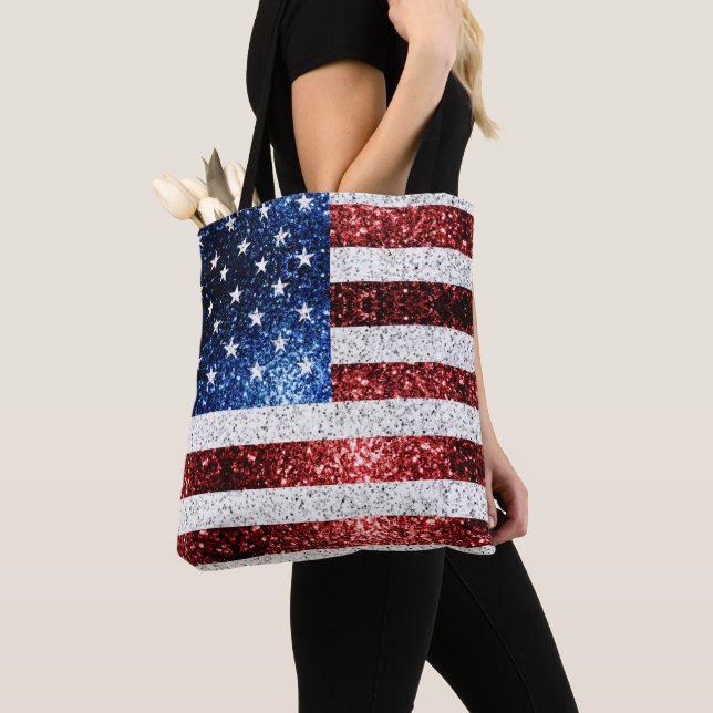 Tote Bag drapeau américain rouge blanc brillant parties sci (De près)