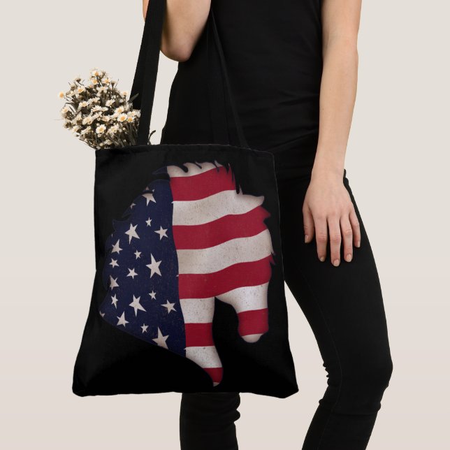 Tote Bag Drapeau Américain Silhouette de Tête de Cheval (De près)