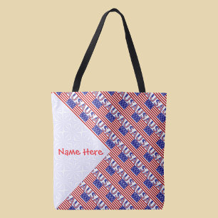 Tote Bag Drapeau Américain USA Carreaux Rouges Personnalisé