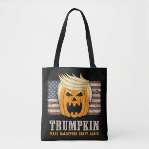 Tote Bag Drapeau américain Vintage Halloween Trumpkin Funny