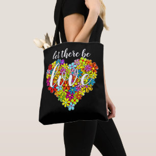 Tote Bag Drapeau arc-en-ciel coloré motif floral cœur
