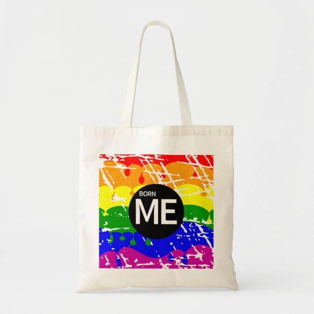 Tote Bag Drapeau Arc-En-Ciel Gay Né Ainsi (Devant)