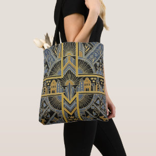 Tote Bag Drapeau Art Déco du patrimoine Nom personnalisé