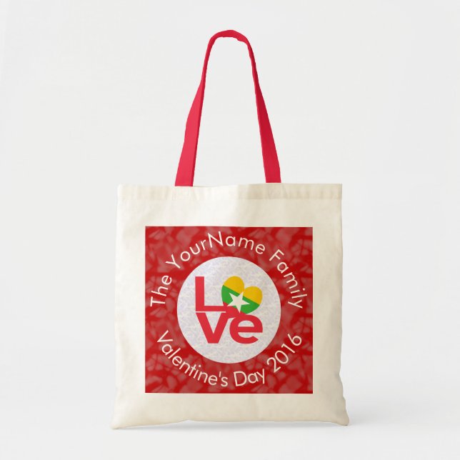 Tote Bag Drapeau birman Rouge Lettres AMOUR Blanc sur rouge (Devant)
