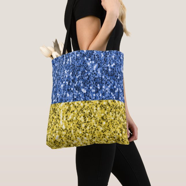 Tote Bag Drapeau bleu jaune Ukraine parties scintillant fau (De près)