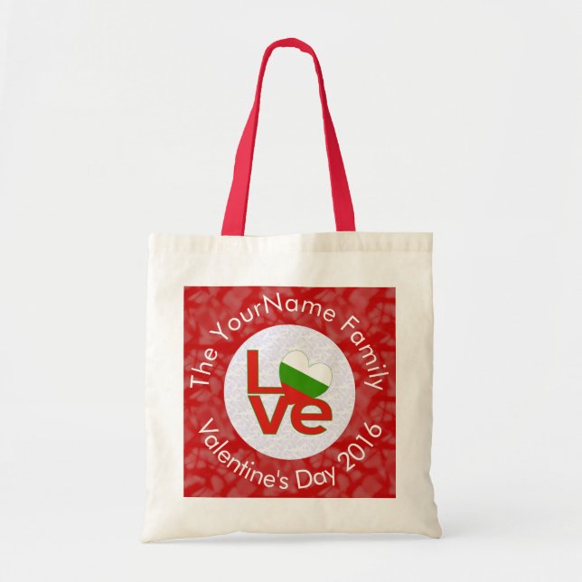 Tote Bag Drapeau bulgare Lettres rouges AMOUR blanc sur rou (Devant)