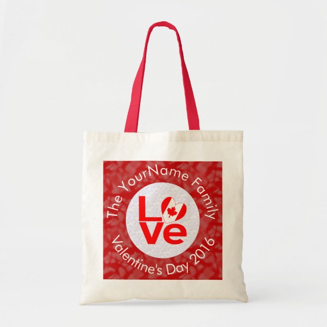 Tote Bag Drapeau canadien Lettres rouges AMOUR blanc sur ro (Devant)
