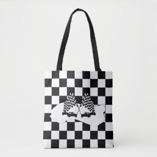 Tote Bag Drapeau Checker et voitures de course