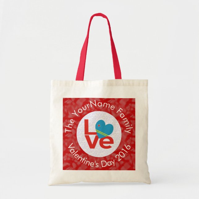 Tote Bag Drapeau d'Aruba Lettres rouges AMOUR blanc sur rou (Devant)