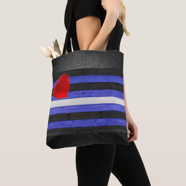 Tote Bag Drapeau de fierté en cuir SlipperyJoe's noir bleu  (De près)