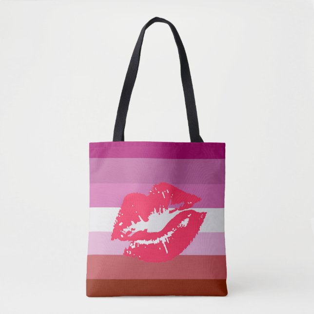 Tote Bag Drapeau de fierté lesbienne au rouge à lèvres (Devant)