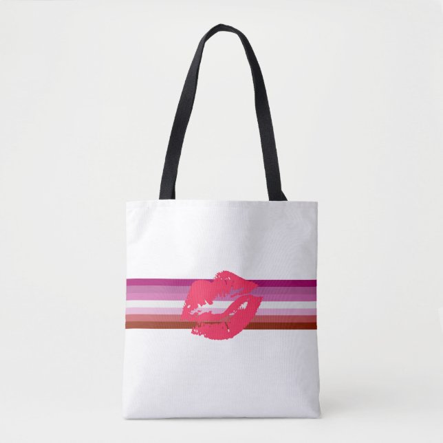 Tote Bag Drapeau de fierté lesbienne au rouge à lèvres (Devant)