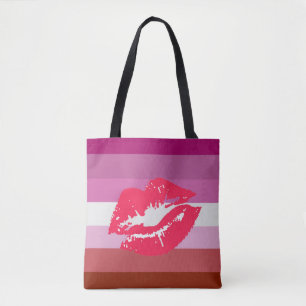 Tote Bag Drapeau de fierté lesbienne au rouge à lèvres et l