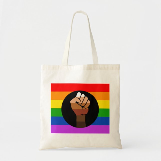 Tote Bag Drapeau de la fierté du QPOC - Poing noir (Devant)
