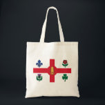 Tote Bag Drapeau de Montréal (Québec)<br><div class="desc">Sac fourre-tout avec le drapeau de Montréal,  la ville la plus peuplée de la province de Québec,  Canada. Drapeau blanc avec croix rouge,  pin blanc,  fleur de lys bleu,  rose rouge de Lancaster,  shamrock et chardon</div>