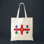 Tote Bag Drapeau de Montréal (Québec)<br><div class="desc">Sac fourre-tout avec le drapeau de Montréal, la ville la plus peuplée de la province de Québec, Canada. Drapeau blanc avec croix rouge, pin blanc, fleur de lys bleu, rose rouge de Lancaster, shamrock et chardon</div>