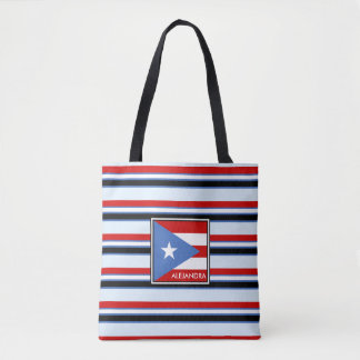 Tote Bag Drapeau de Porto Rico et rayures personnalisées