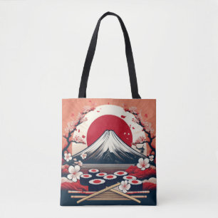 Tote Bag Drapeau du Japon avec Sushi et Mont Fuji