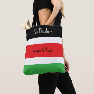 Tote Bag Drapeau du Kenya, noir clair, rouge et vert