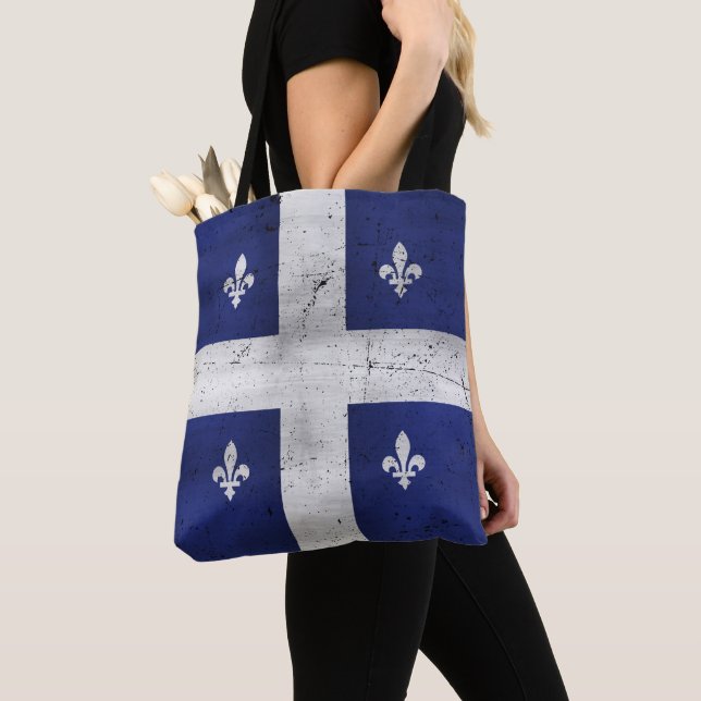 Tote Bag Drapeau du Québec style grunge érodé (De près)