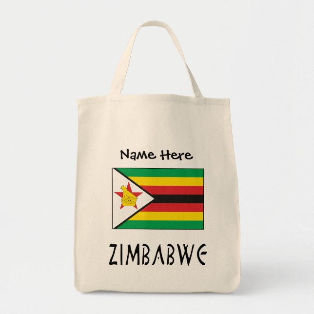 Tote Bag Drapeau du Zimbabwe Personnalisation noire  (Devant)