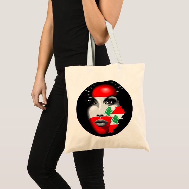 Tote Bag Drapeau et carte du Liban sur le visage de la fill (Devant (produit))