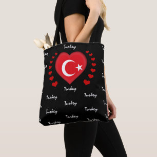 Tote Bag Drapeau et coeur de Turquie, mode/sport du drapeau