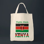 Tote Bag Drapeau kenyan et kenyan avec votre nom<br><div class="desc">Le drapeau kenyan avec le mot KENYA ci-dessous dans les couleurs du drapeau. Le design est carrelé, pour une meilleure esthétique. Utilisez l'espace prévu dans les carrés blancs et brillants pour ajouter votre nom pour une touche personnalisée. Customisez le cadeau en ajoutant le nom de quelqu'un d'autre à la place....</div>