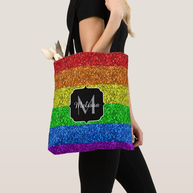 Tote Bag Drapeau LGBT vibrante parties scintillant arc-en-c (De près)