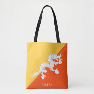 Tote Bag Drapeau national du Bhoutan avec votre nom