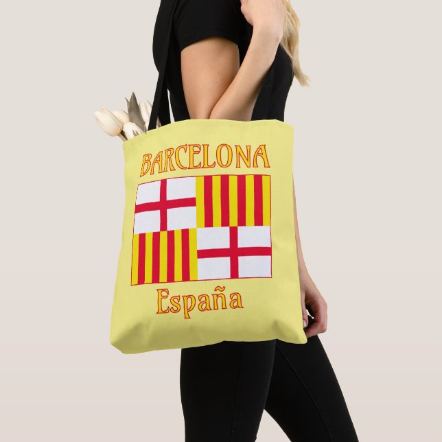 Tote Bag Drapeau National Rouge Blanc Jaune Barcelone Patri (De près)