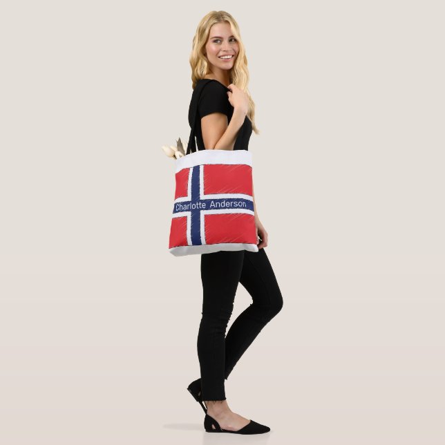 Tote Bag Drapeau norvégien personnalisé avec nom ou initial (Sur le modèle)